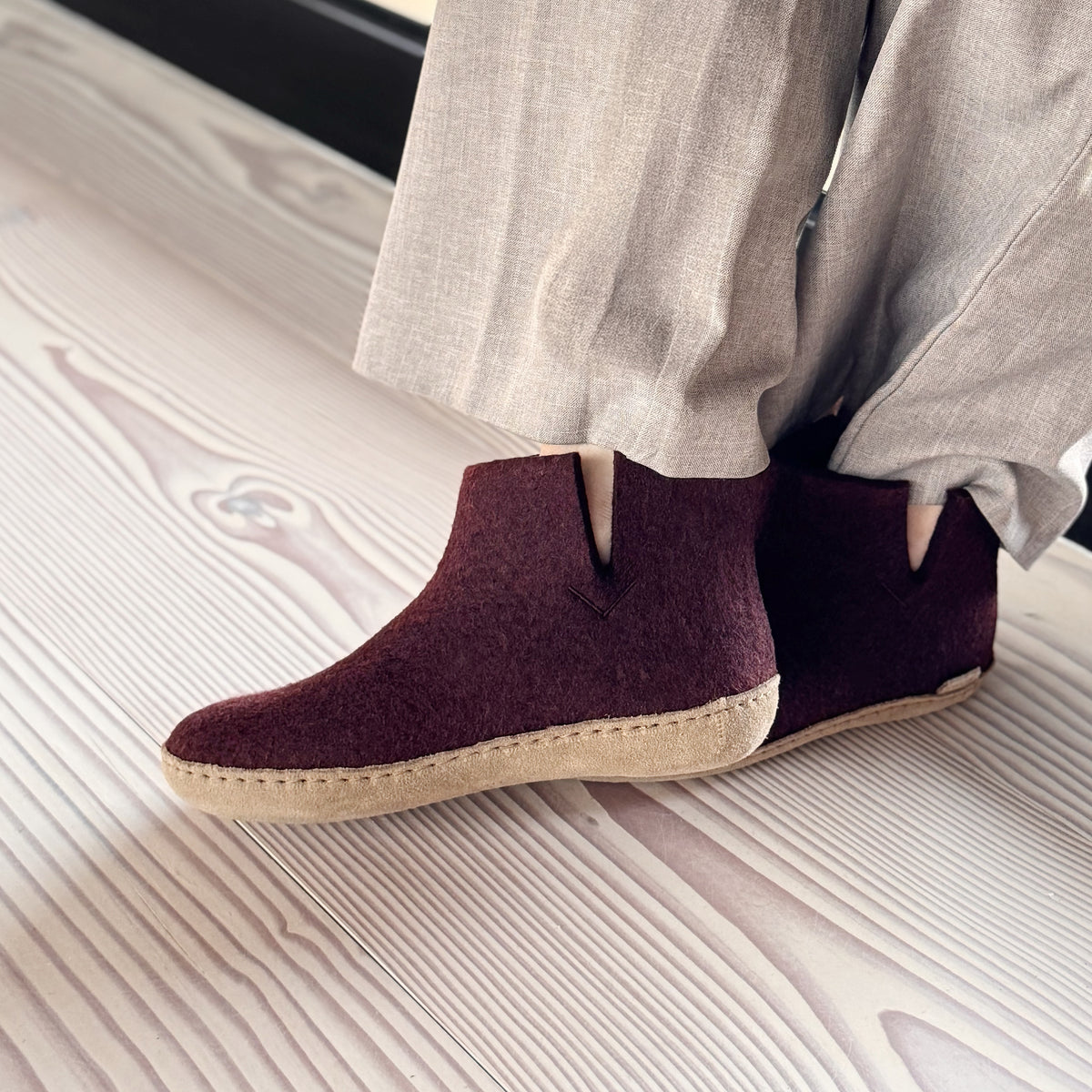 Boot with leather sole - Beet