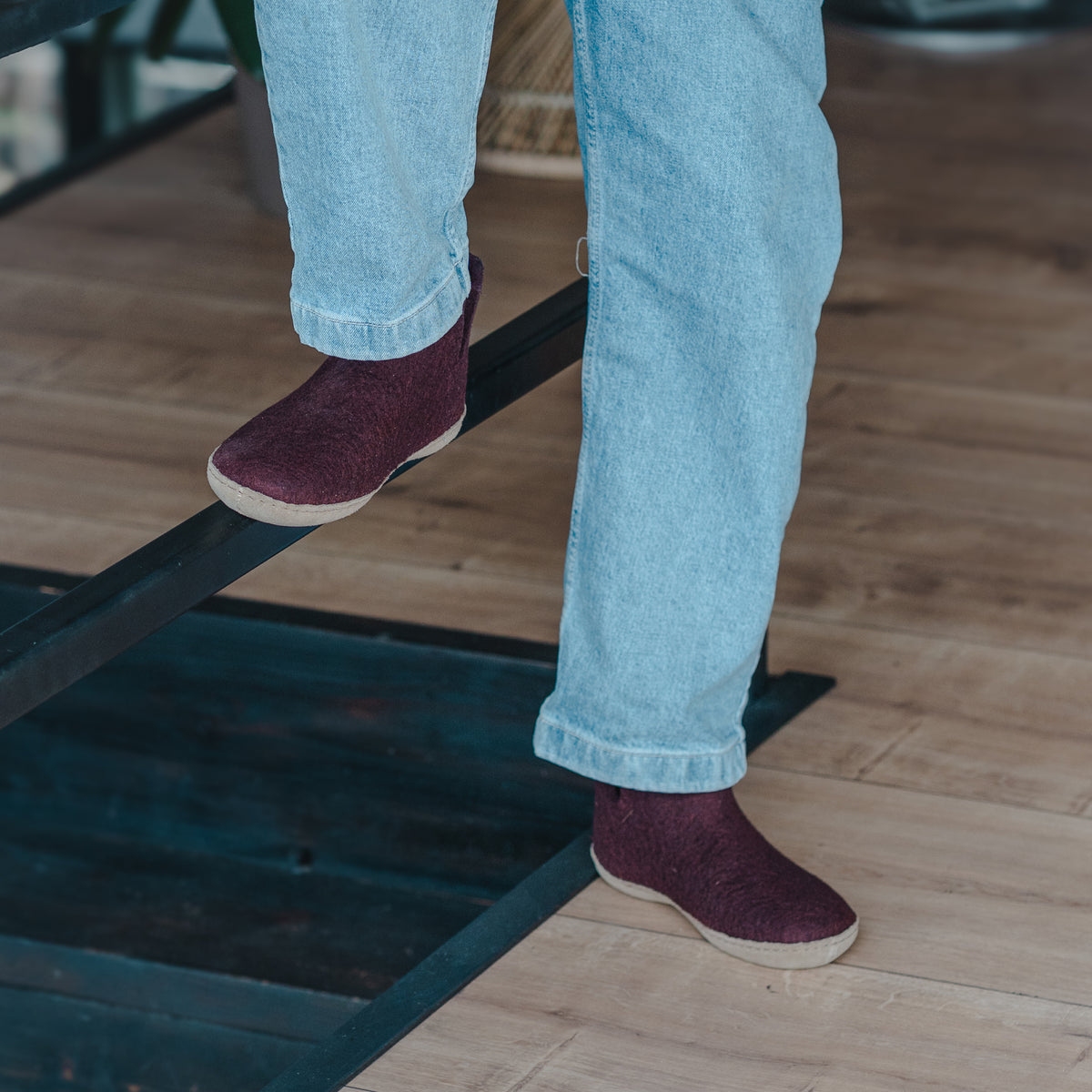 Boot with leather sole - Beet