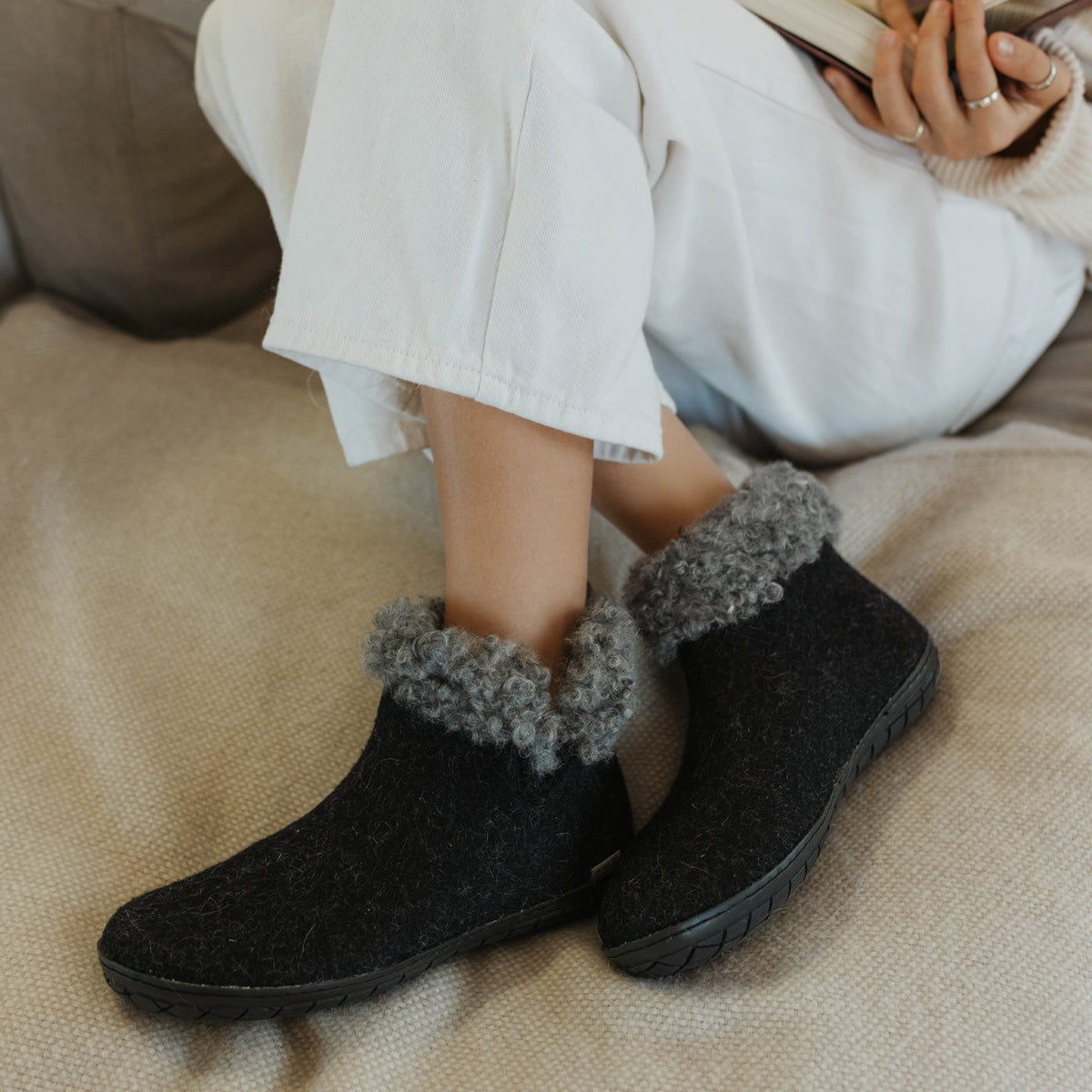 glerups Boot with wool shaft - Limited edition Boot with rubber sole Charcoal