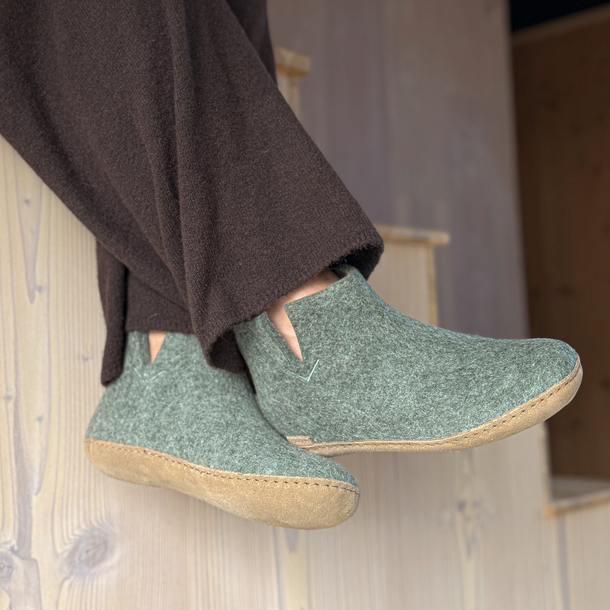 Boot with leather sole - Moss